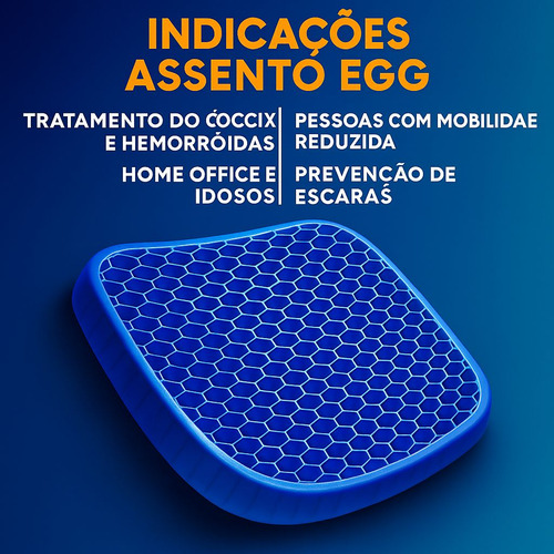 Almofada Assento Egg Da Bestvirtual Ecommerce - Hemorroida Ortopédico Cóccix Pós-parto Silicone Cadeira Tratamento Lesão Especial Macia Confortável Banco Carro Dores Azul Favo De Mel Com Capa Lavavel
