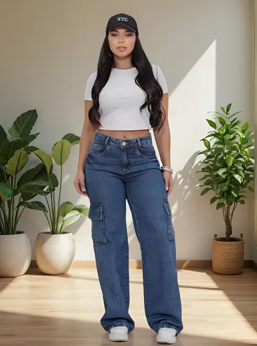 Calça Jeans Feminina Cargo Levanta Bumbum Cintura Alta 100%