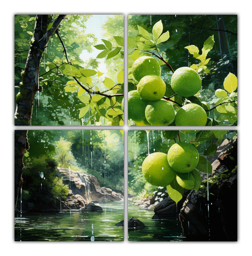 160x160cm Cuadros De Árboles Frutales Verdes Bastidor Mader