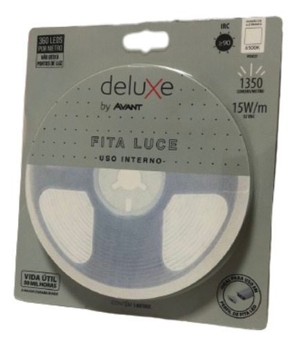 Fita Led 15w/m 12v Deluxe Avant 5mts Cor Da Luz Branco-frio 6500k Tensão De Operação 12v Dc