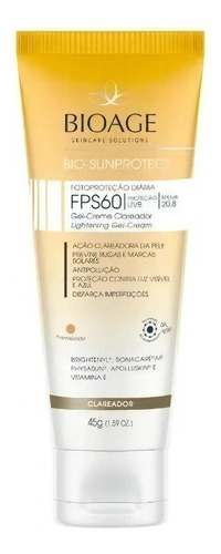 Sunprotect Gel Creme Fps60 Clareador Translúcido 45g Bioage