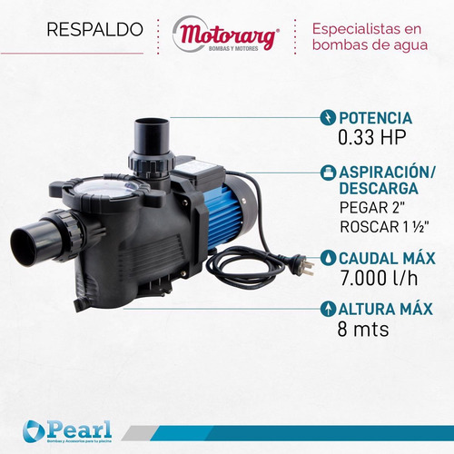 Imagen 2 de 11 de Bomba Pileta Autocebante Pearl Mini Pool 33m 40.000 Lts 0.33
