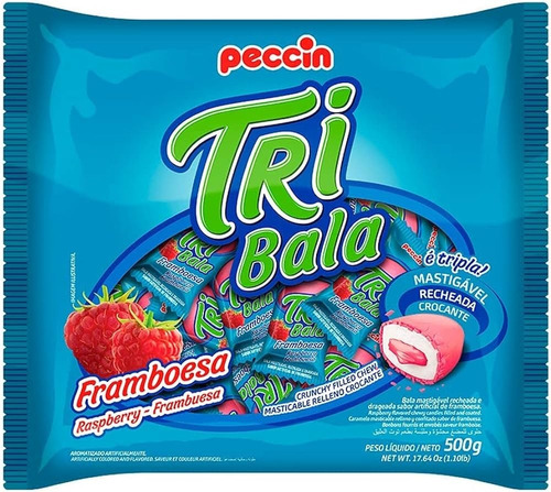 Bala Recheada Tri Bala Pacote 500g Peccin - Atacado Sabores Framboesa 500g