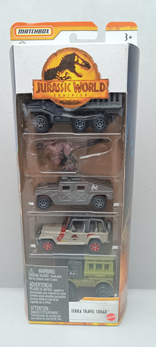 Matchbox , Set Cinco Autos. Jurassic World, Escala 1/64, 