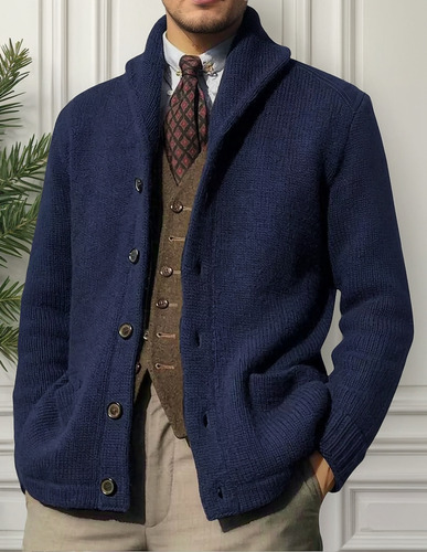 Suéter Casual Botón Bolsillo Cardigans Hombres Abrigo