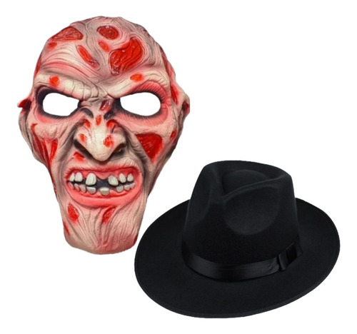 Kit Fantasia Mascara + Chapeu Freddy Krueger Latex Cosplay