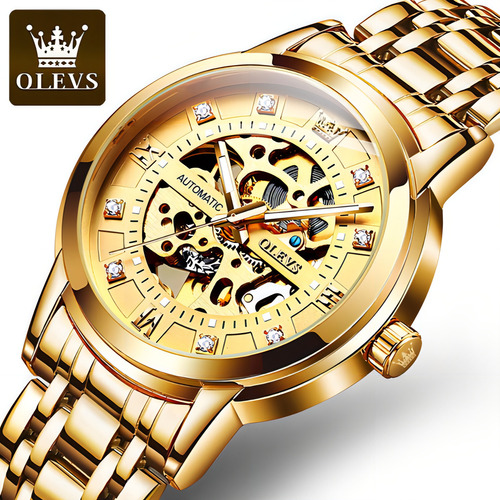 Relojes Mecánicos Automáticos Con Orificio Hueco Olevs 9901 Color Del Fondo Dorado