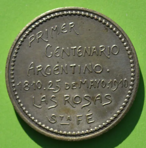Antigua Medalla Centenario Las Rosas Santa Fe 1910 (Usado)