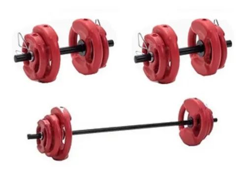 Barra + 2 Mancuernas + 24 Kg En Discos Con Manija Kit Set