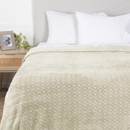 Frazada Frannel Termica 1.5 Plazas Beige Embossed De Mashini