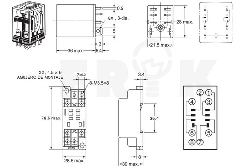 Imagen 2 de 2 de Rele Dpdt 8 Pines Bobina 220v 2na + 2nc 10a Riel Din