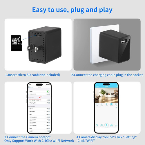 Wzzhid Cargador De Cámara Oculta Full 1080p Hd Inalámbrico C