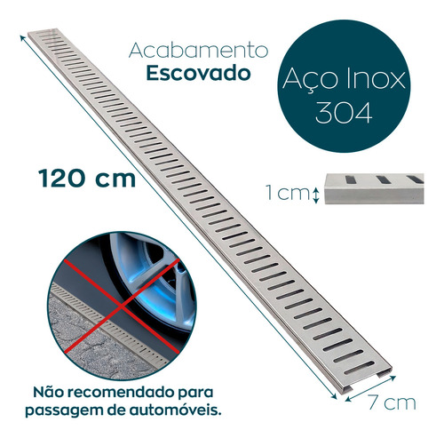 2 Grelha Ralo Para Area Externa Inox 304 1,2m X 7cm Kit 2un