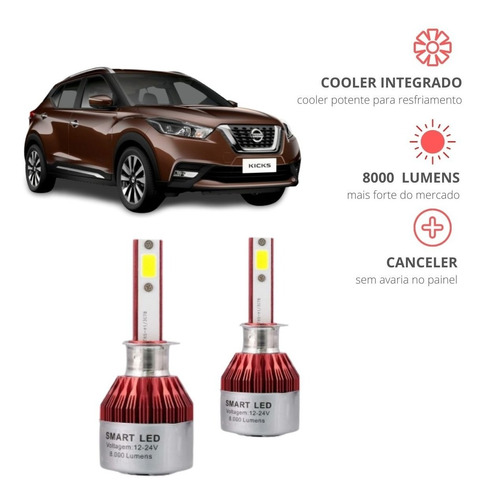 Par Lampadas Ultra Led Farol Alto Nissan Kicks Pcd 2020 2021