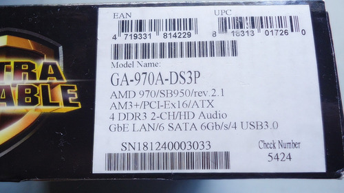 Placa base Gigabyte 970 GA-970a-DS3p DDR3 + SSD 240 GB, color negro