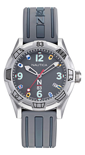 Relógio Nautica Nappof901 Polignano 36 mm, cor da pulseira: cinza escuro, cor do bisel, prata, cor de fundo, cinza escuro