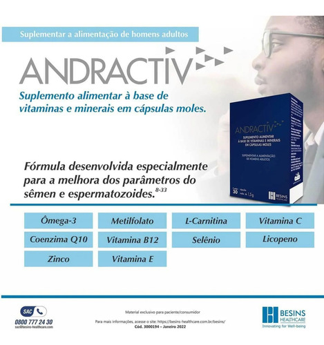 Kit 2x Suplemento Alimentar Andractiv 30 Cápsulas - Besings
