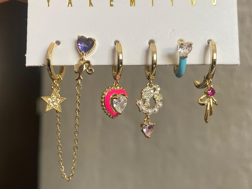 Set 6 Aretes Yakemiyou Barbie En Chapa De Oro 18k