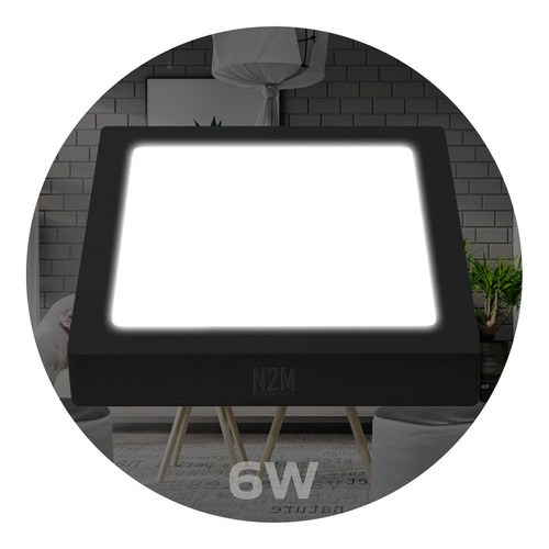 Plafon Led Cuadrado Aplicar 6w Panel Marco Negro