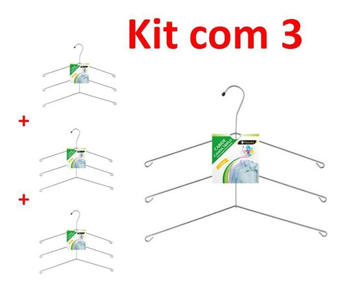 3 Cabide Camisa Triplo Aço Cromado