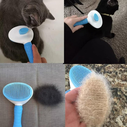 Rasqueadeira Magica Tira Pelos Pet Com Botão Auto Limpante Cor Azul