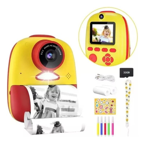 Cámara Digital Hd Para Niños Fotos Imprimibles 32gb Tarjeta