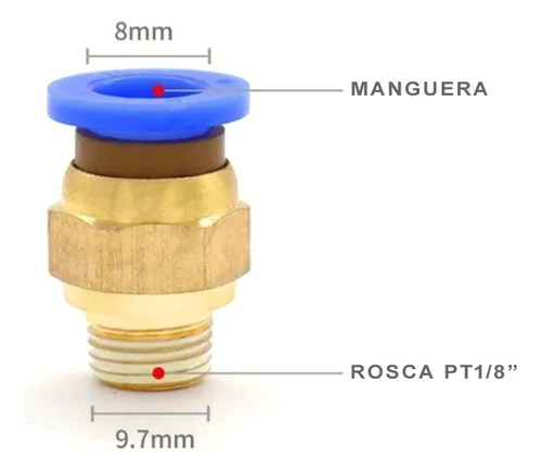 Racor Rapido Recto Conexion Neumatica 8mm Rosca 1/8 3unids 