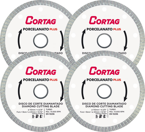 4 Disco Corte Piso Porcelanato Plus 1.4mm Corta+ Cortag