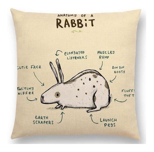 Cojin Anatomia Animales Pug Ajolote Tela Lino Crudo Relleno Color Rabbit
