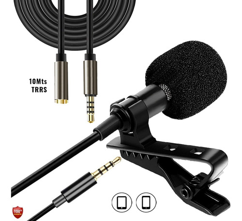 Combo Micrófono Solapa Celular + Extensión 10mts 3.5mm Trrs