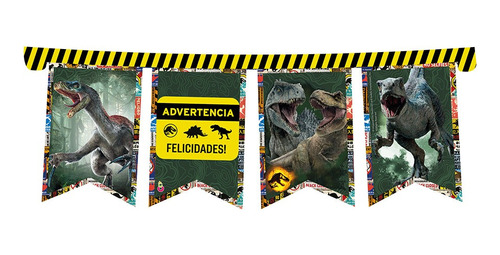 Banderín Cartel Feliz Cumpleaños Jurassic World Cotillón