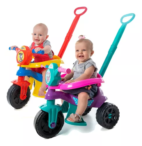 Triciclo Motoca Infantil Pra Passeio Com Empurrador Pedal Luz e