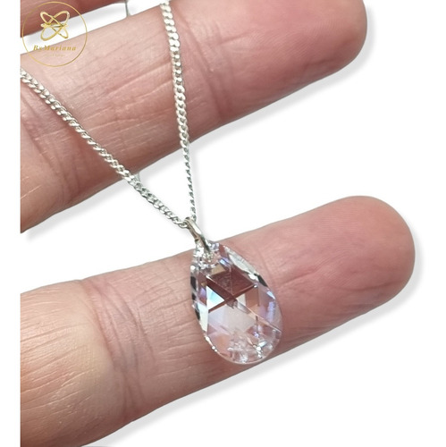 Imagen 6 de 7 de Cadena Plata + Dije Cristal Austriaco Swa Shimmer 10x16 Mm