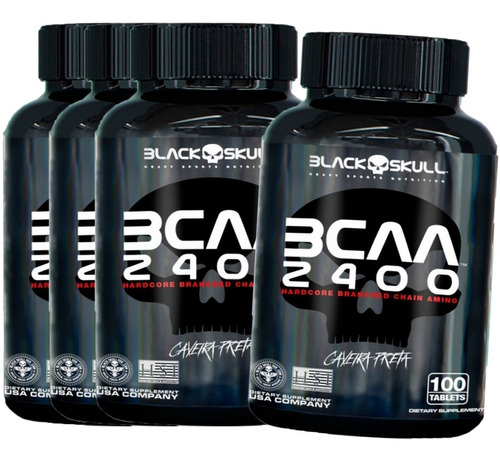 4x Bcaa 2400 100 Tabletes Black Skull - Caveira Preta