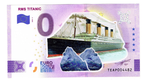 Billete 0 Cero Eurosouvenir Color Rms Titanic, Irlanda 2023 (Usado)