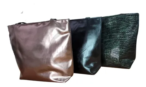 Cartera Metalizada Bolso Tote Bag Grande Ecocuero Pu Mujer