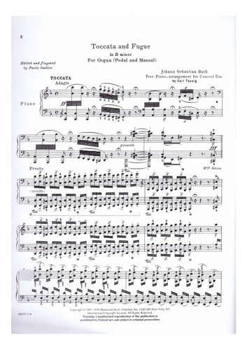 J.s. Bach: Toccata And Fugue In D Minor (piano Trancription)