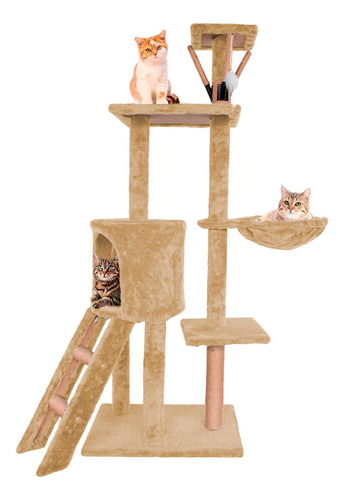 Torre Para Gato De 1.3m Rascador Para Gatos Con Hamaca Suave Color Caqui