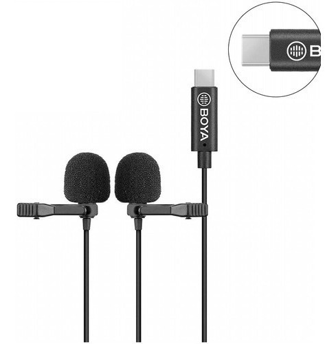 Micrófono Boya de doble solapa para Android, Mac, iPad Pro USB-C, color negro