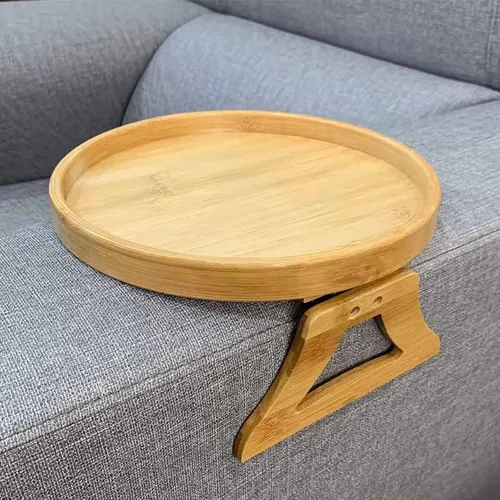 Bandeja De Bambu Circular Para Sofa Con Clips