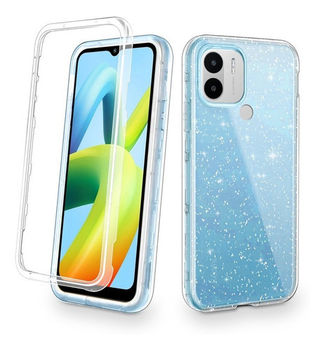 Kit Mica Cristal + Funda Xiaomi Rigida Tres Piezas Mujer Color Azul Claro Modelo De La Funda Poco M3 Pro 5g