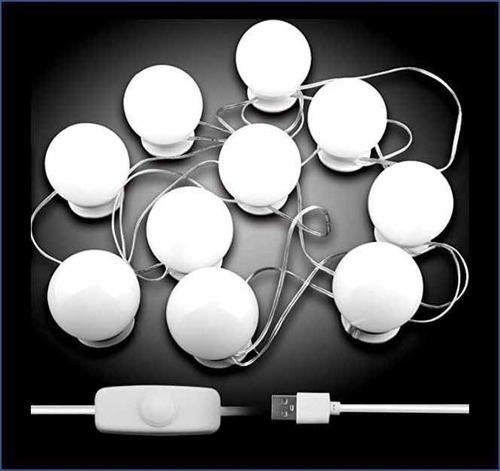 Kit 10 Focos Lamparas Luz Led Espejo Usb Maquillaje Camarin