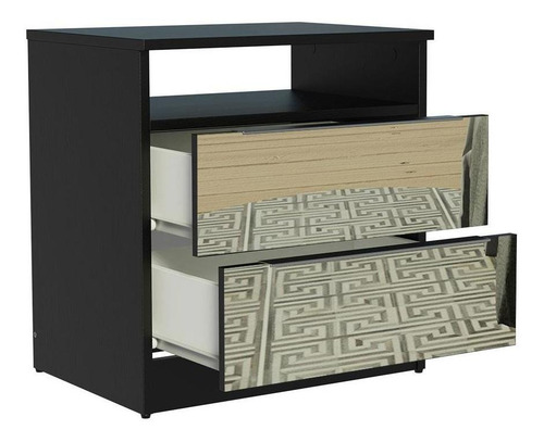 Mesa De Cabeceira Madesa 2 Gavetas Com Espelho - Preto 32278N2E