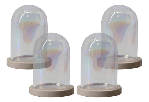 4 Piezas De Vidrio Cloche Dome Clear Holder W / Base Plants