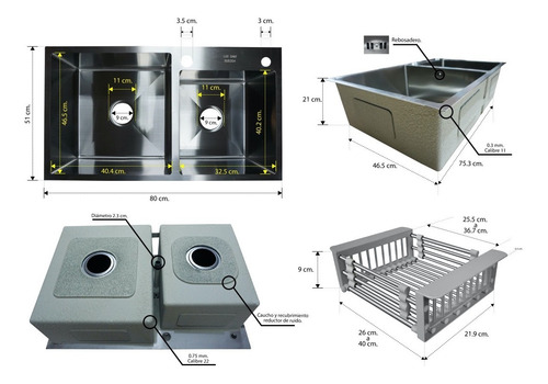 Lux Sany 8051 Fregadero Tarja Anti-ruido 2 Tinas Acero Inox
