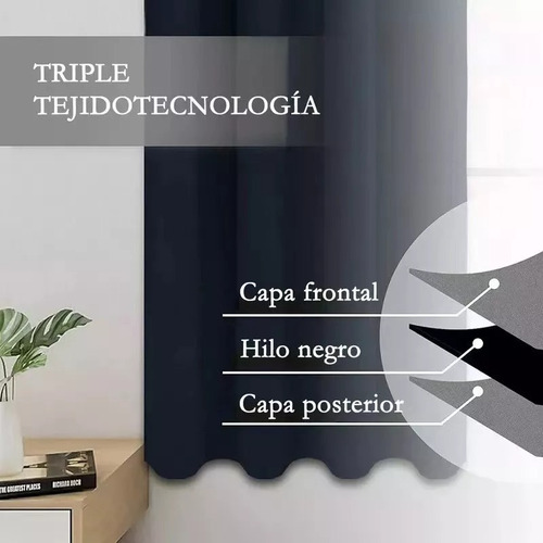 Cortinas 100% Blackout Largas 140x230cm Tres Capas Hogar Blanco