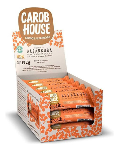 Tablete Alfarroba Castanha De Caju Carob House 192g Com 16un