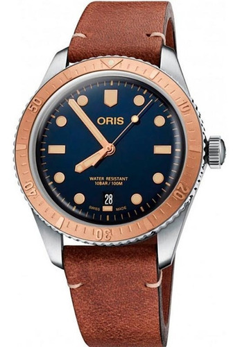 Reloj Oris Divers Sixty-five 01 733 7707 4355-07 8 20 17 Correa Café Bisel Bronce Fondo Azul