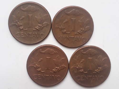 1 Lote 4 Monedas 1 Centavo: 1965 Y 1966 Km 205 Variantes. 20