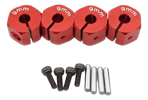 4 Paquetes De Bujes De Rueda Hexagonal Para Coche 9 Mm Rojo